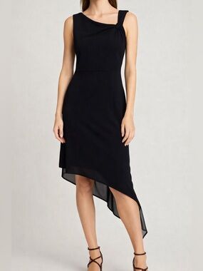 DAVID MEISTER Asymmetrical Black Dress Twist Detail Elegant Evening BNWOT 🖤 S 10